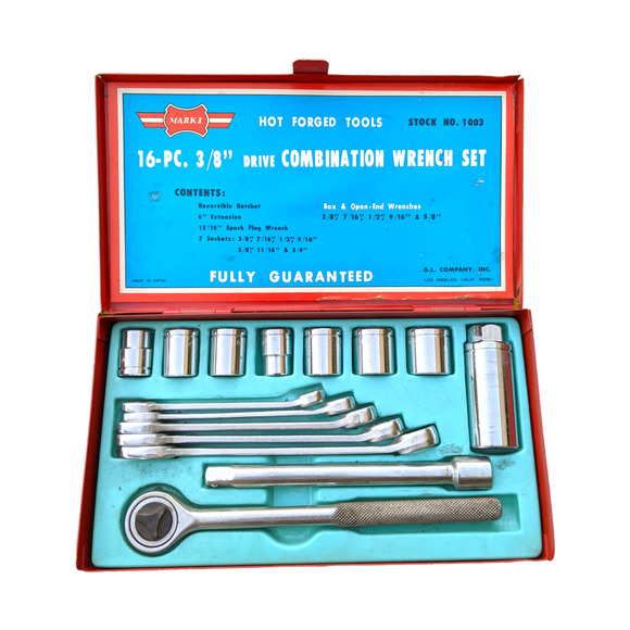 Vintage Mark I G.L. Company Inc. 16 Pieces 3/8" Drive Combination Wrench Set - Picture 1 of 8
